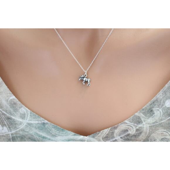 Sterling Silver Moose Necklace, Sterling Silver Moose Charm Necklace - Picture 5 of 6